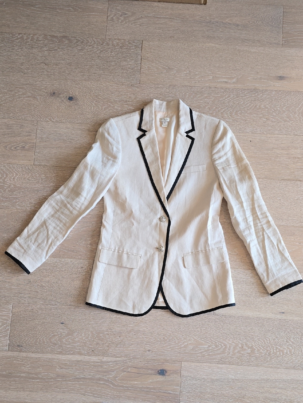J. Crew Linen Blazer with Black Tipped Trim